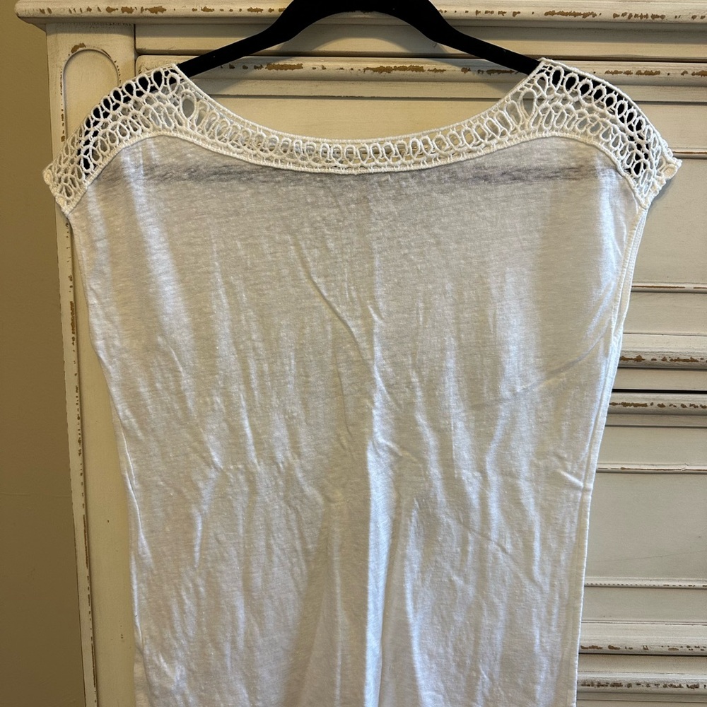 LOFT White Short Sleeve Top with Crochet Detail